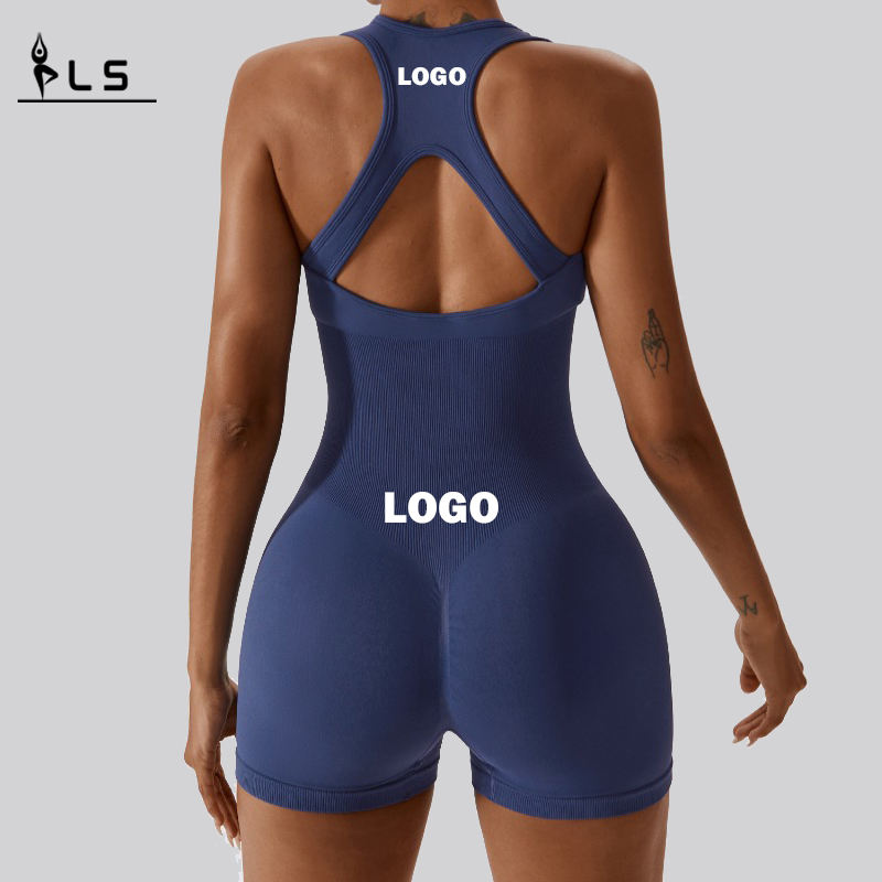SC1073 Píosa amháin Ribbed Spaghetti Strap Bodycon Bodycon Bodysuit Mná Jumpsuit Rompers gan uaim